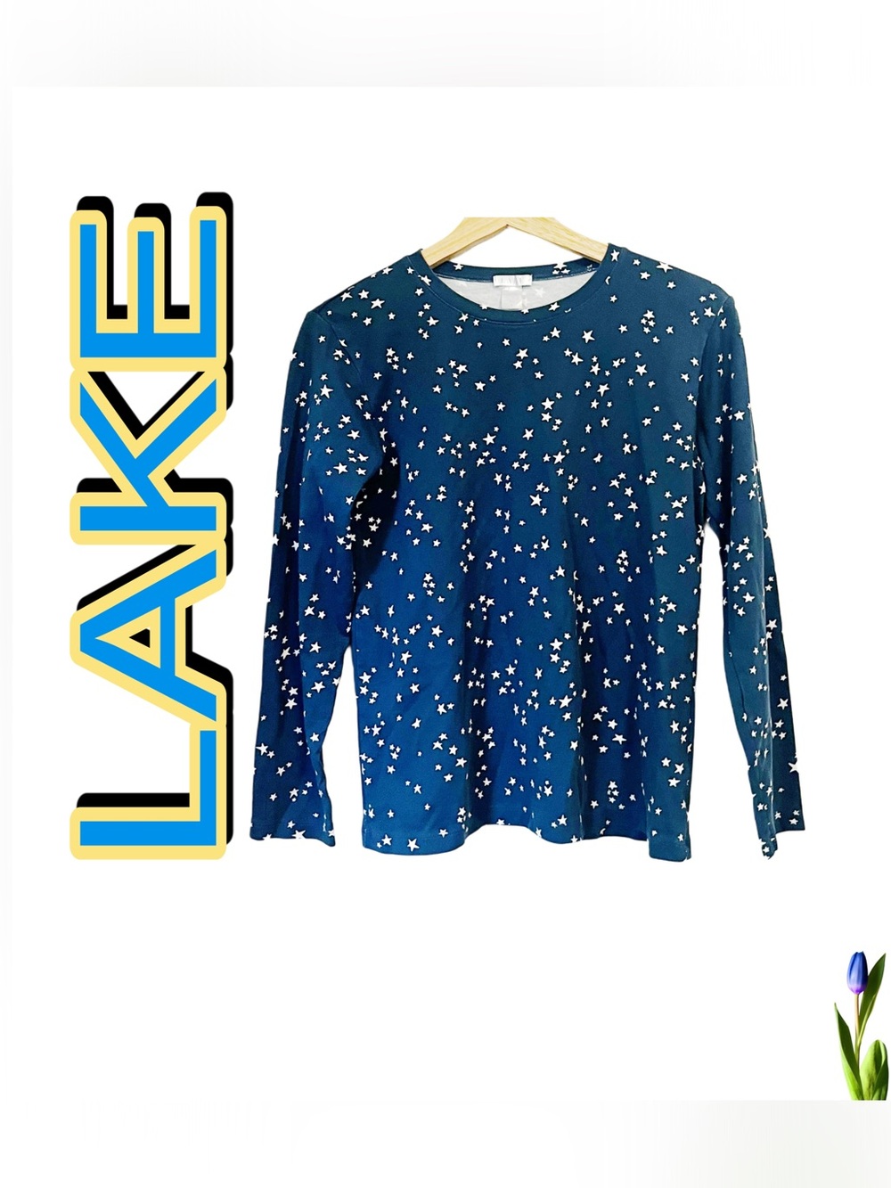 Lake Pijama long sleeve Top Stars in Blue Starry Night 100% Pima Cotton Size S